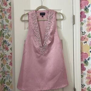 Retrofete Maisy Crystal Embellished Plunging V Neckline Pink Mini Dress Size XS